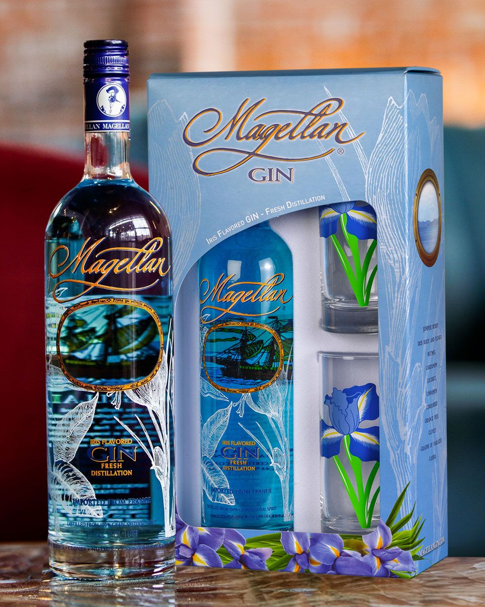 Magellan Iris Flavored Gin Gift Set with Collectors' Glasses